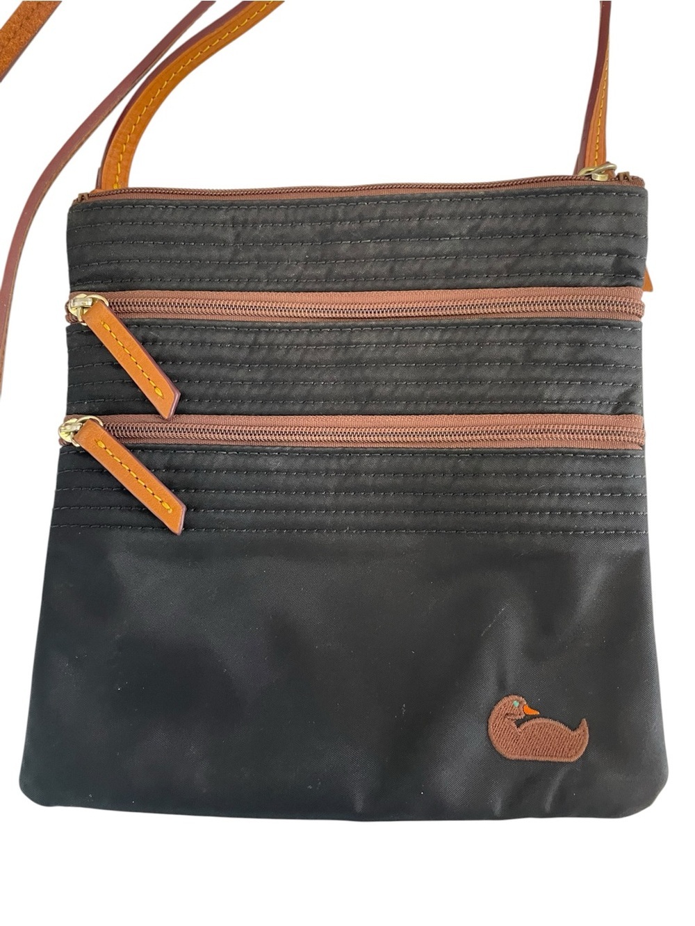 Dooney & Bourke Nylon North South Triple Zip Travel Crossbody Bag Purse Black